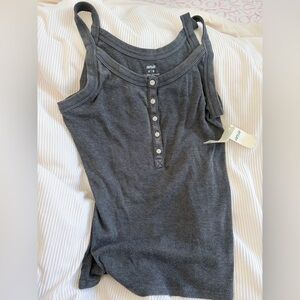 NWT Aerie Dark Grey Button-Front Tank Top